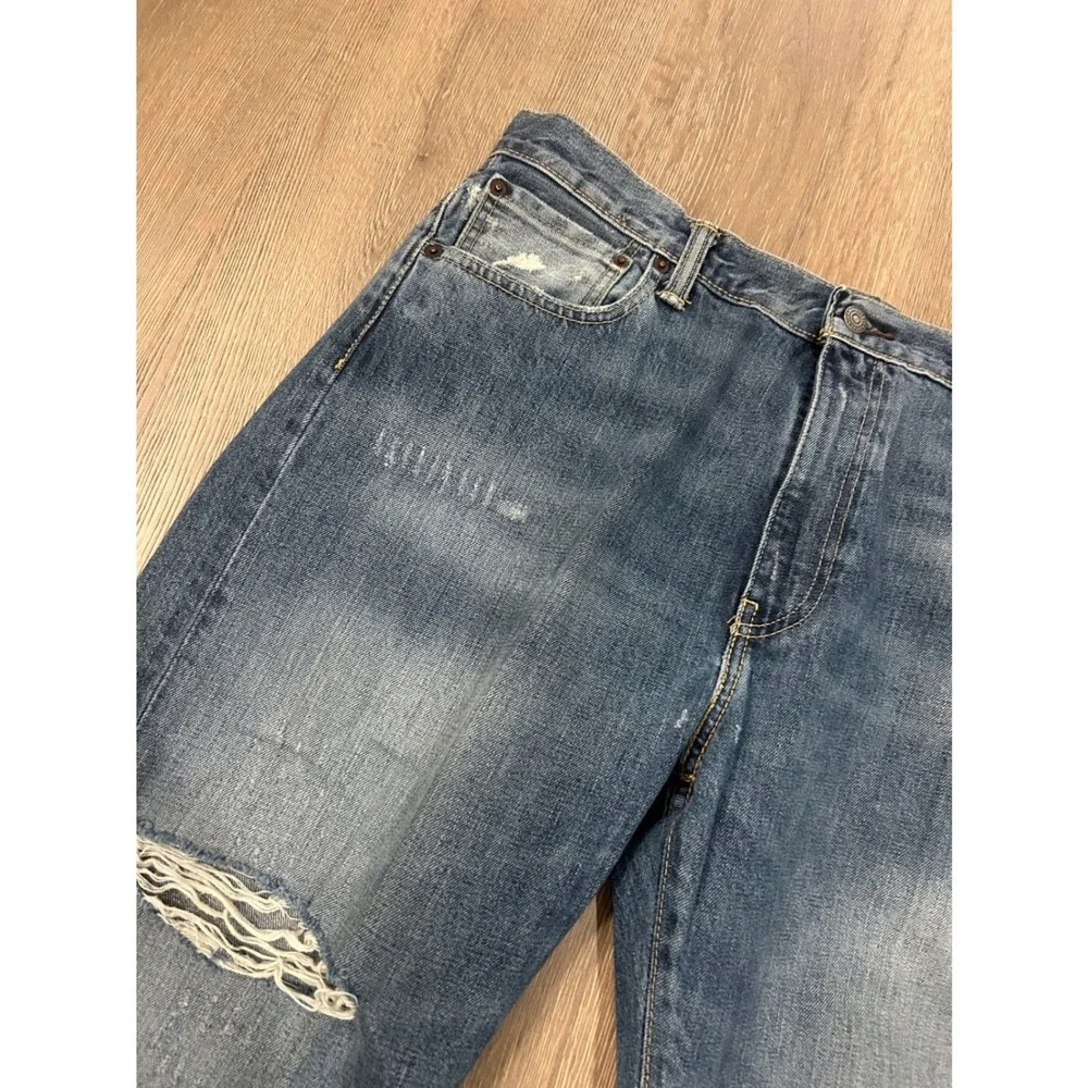 Levis 569 Loose Straight‎ Leg Distressed Blue Denim Jeans Mens 36x30 00569-0282